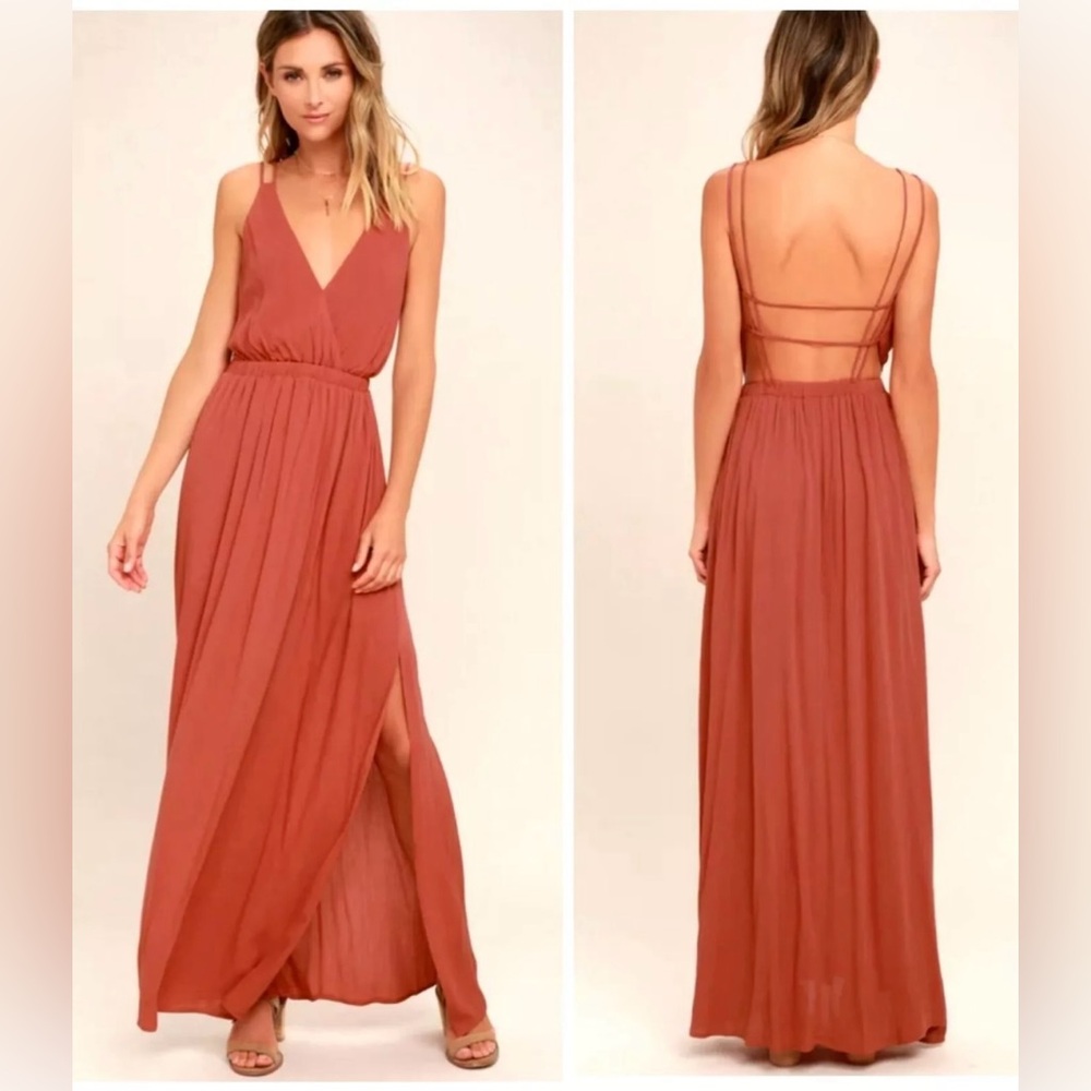 Lulu’s Rusty Rose Lost in Paradise Size XS Maxi Dress NWT